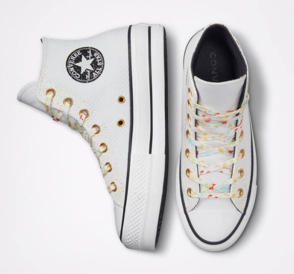 Trampki Wysokie Converse Chuck Taylor All Star Lift Platformie Splatter Białe Białe | CV-648YWZ