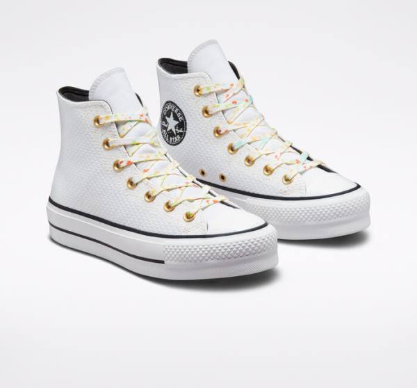 Trampki Wysokie Converse Chuck Taylor All Star Lift Platformie Splatter Białe Białe | CV-648YWZ