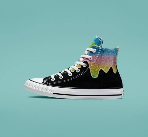 Trampki Wysokie Converse Chuck Taylor All Star Glitter Drip Czarne Beżowe Białe | CV-654JFQ