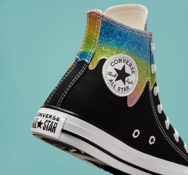 Trampki Wysokie Converse Chuck Taylor All Star Glitter Drip Czarne Beżowe Białe | CV-654JFQ