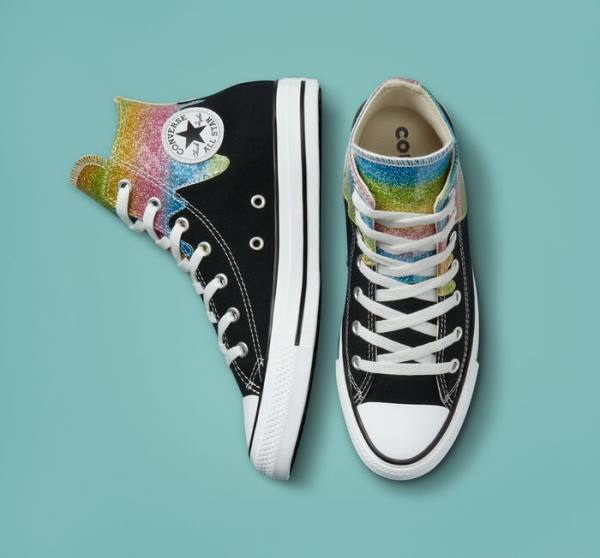 Trampki Wysokie Converse Chuck Taylor All Star Glitter Drip Czarne Beżowe Białe | CV-654JFQ