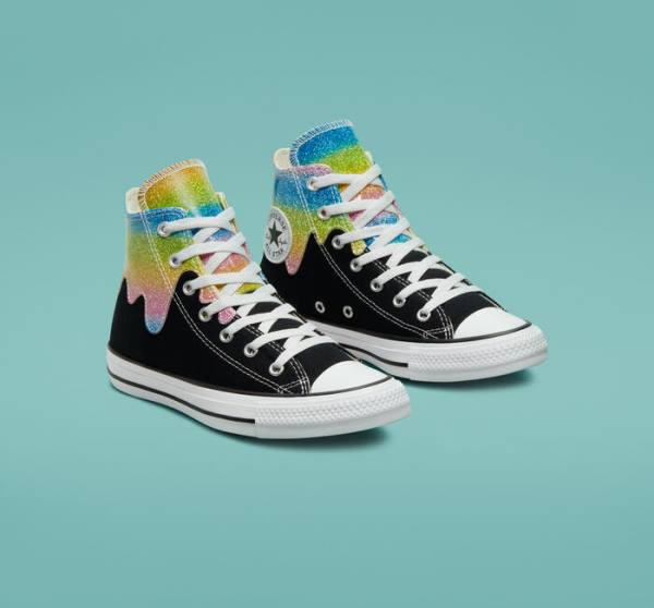 Trampki Wysokie Converse Chuck Taylor All Star Glitter Drip Czarne Beżowe Białe | CV-654JFQ