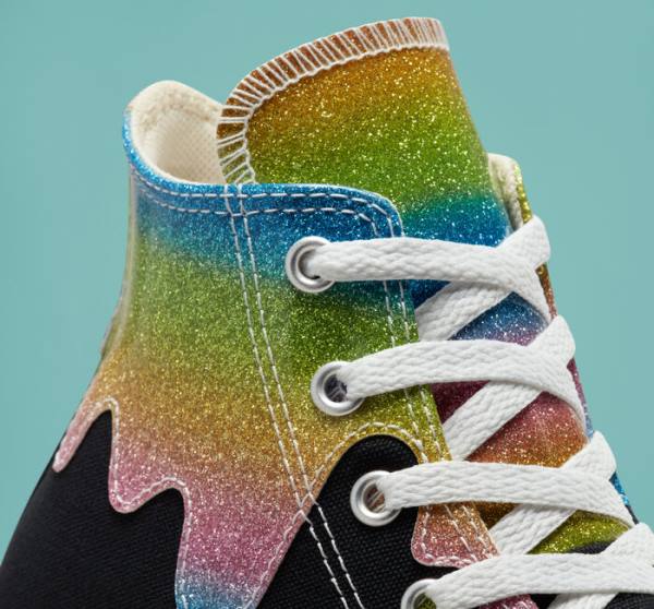 Trampki Wysokie Converse Chuck Taylor All Star Glitter Drip Czarne Beżowe Białe | CV-654JFQ