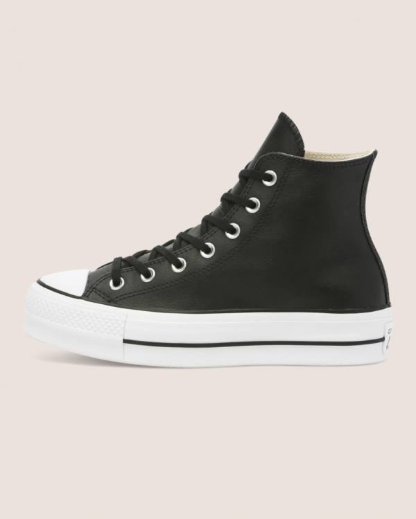 Trampki Wysokie Converse Chuck Taylor All Star Lift Clean Skórzane Czarne | CV-673GBI