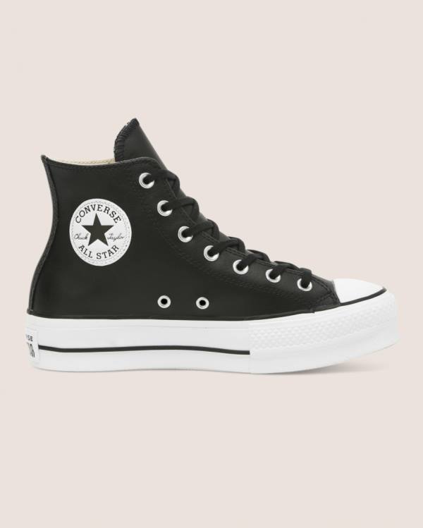 Trampki Wysokie Converse Chuck Taylor All Star Lift Clean Skórzane Czarne | CV-673GBI