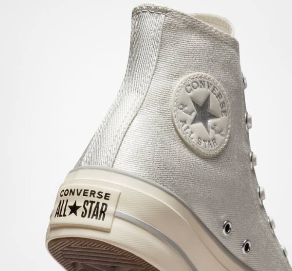 Trampki Wysokie Converse Chuck Taylor All Star Lift Platformie Metallic Twill Srebrne Srebrne | CV-752AHK