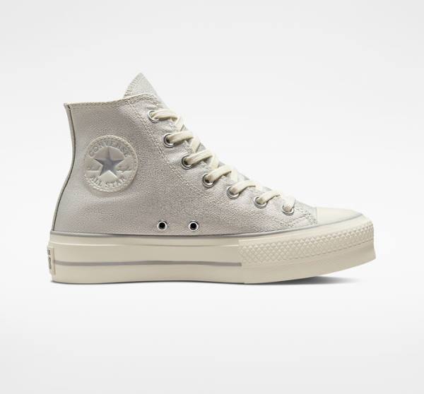 Trampki Wysokie Converse Chuck Taylor All Star Lift Platformie Metallic Twill Srebrne Srebrne | CV-752AHK