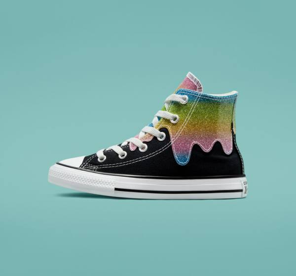 Trampki Wysokie Converse Chuck Taylor All Star Glitter Drip Czarne Beżowe Białe Różowe | CV-860IOL