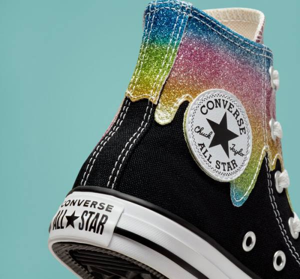 Trampki Wysokie Converse Chuck Taylor All Star Glitter Drip Czarne Beżowe Białe Różowe | CV-860IOL