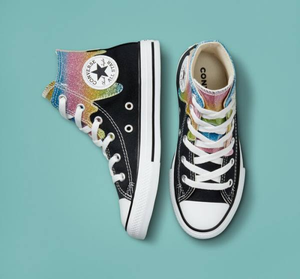 Trampki Wysokie Converse Chuck Taylor All Star Glitter Drip Czarne Beżowe Białe Różowe | CV-860IOL