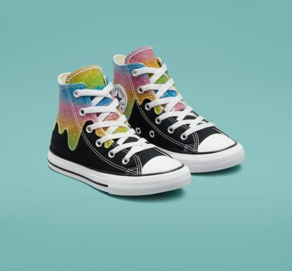 Trampki Wysokie Converse Chuck Taylor All Star Glitter Drip Czarne Beżowe Białe Różowe | CV-860IOL