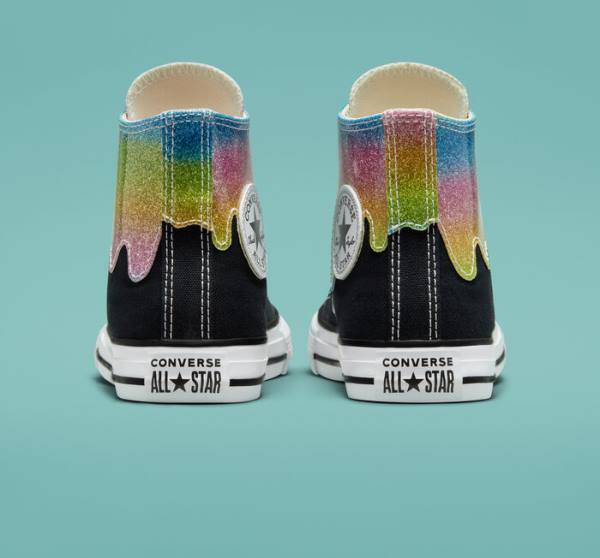 Trampki Wysokie Converse Chuck Taylor All Star Glitter Drip Czarne Beżowe Białe Różowe | CV-860IOL