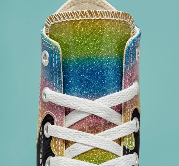 Trampki Wysokie Converse Chuck Taylor All Star Glitter Drip Czarne Beżowe Białe Różowe | CV-860IOL