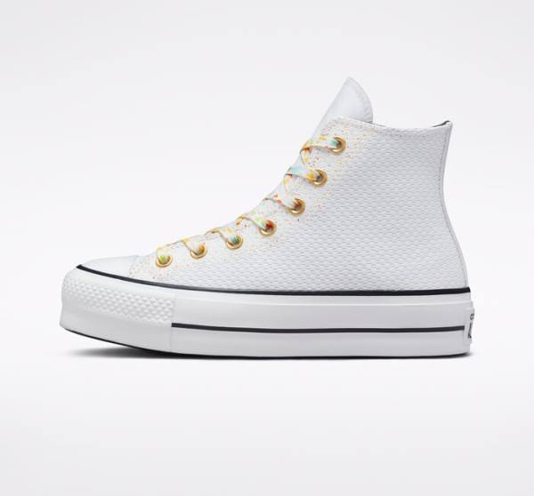 Trampki Wysokie Converse Chuck Taylor All Star Lift Platformie Splatter Białe Białe | CV-918DEG