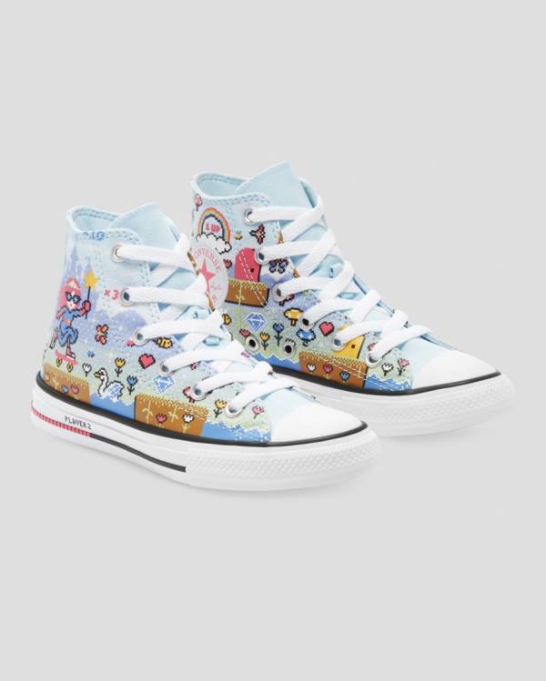 Trampki Wysokie Converse Chuck Taylor All Star Girls Gamer Niebieskie Różowe Białe | CV-967BPA