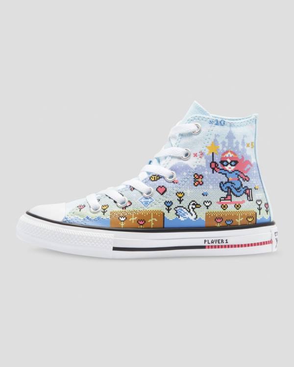 Trampki Wysokie Converse Chuck Taylor All Star Girls Gamer Niebieskie Różowe Białe | CV-967BPA