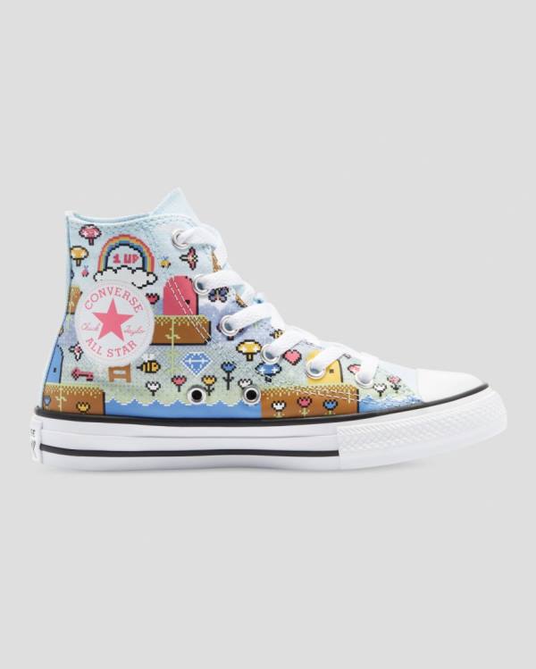 Trampki Wysokie Converse Chuck Taylor All Star Girls Gamer Niebieskie Różowe Białe | CV-967BPA