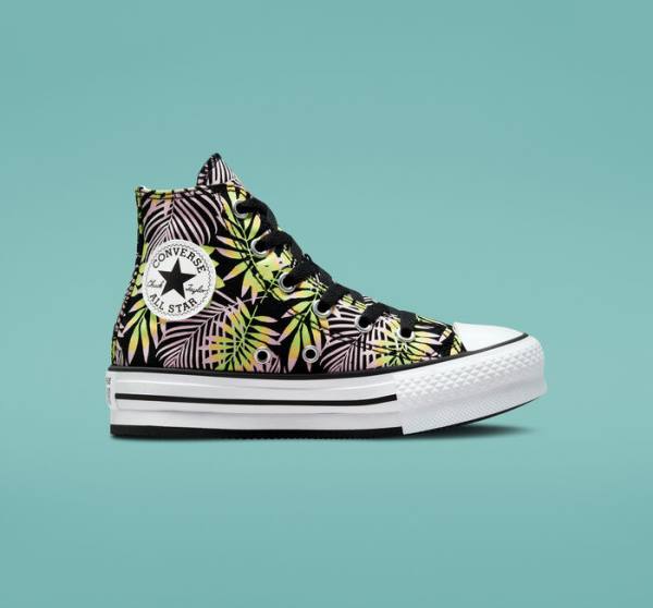 Trampki Wysokie Converse Chuck Taylor All Star Lift Platformie Bright Plants Czarne Różowe Głęboka Zielone | CV-975NDR