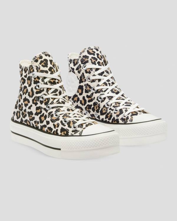 Trampki Wysokie Converse Chuck Taylor Lift Leopard Print Platformie Panterka | CV-432GXV