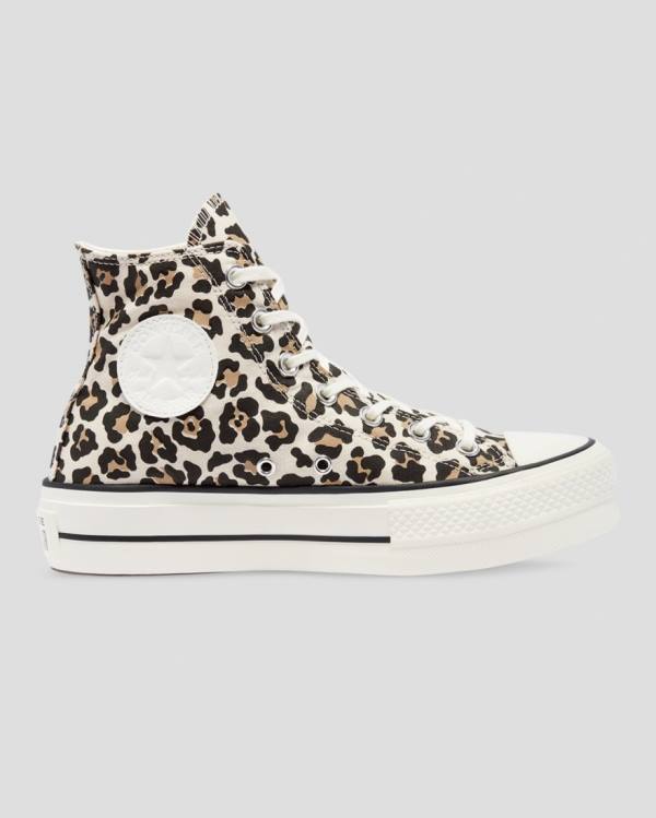 Trampki Wysokie Converse Chuck Taylor Lift Leopard Print Platformie Panterka | CV-432GXV