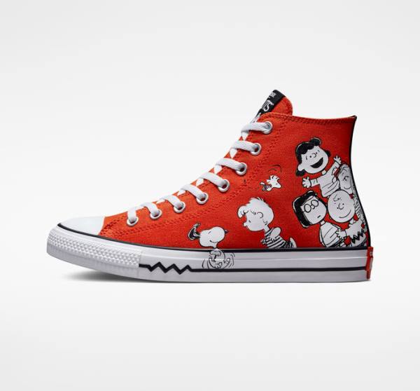 Trampki Wysokie Converse Peanuts Chuck Taylor All Star Czerwone Czarne Białe | CV-046HQN