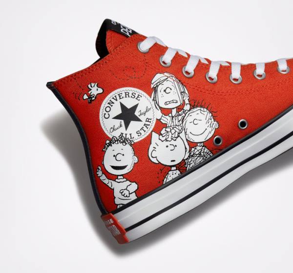 Trampki Wysokie Converse Peanuts Chuck Taylor All Star Czerwone Czarne Białe | CV-046HQN