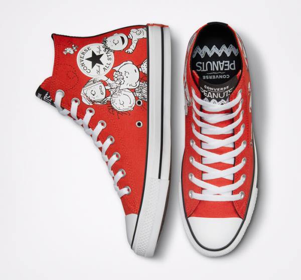 Trampki Wysokie Converse Peanuts Chuck Taylor All Star Czerwone Czarne Białe | CV-046HQN