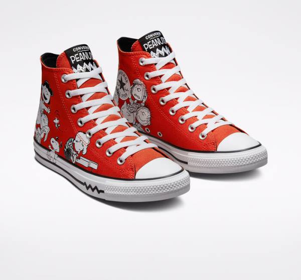 Trampki Wysokie Converse Peanuts Chuck Taylor All Star Czerwone Czarne Białe | CV-046HQN