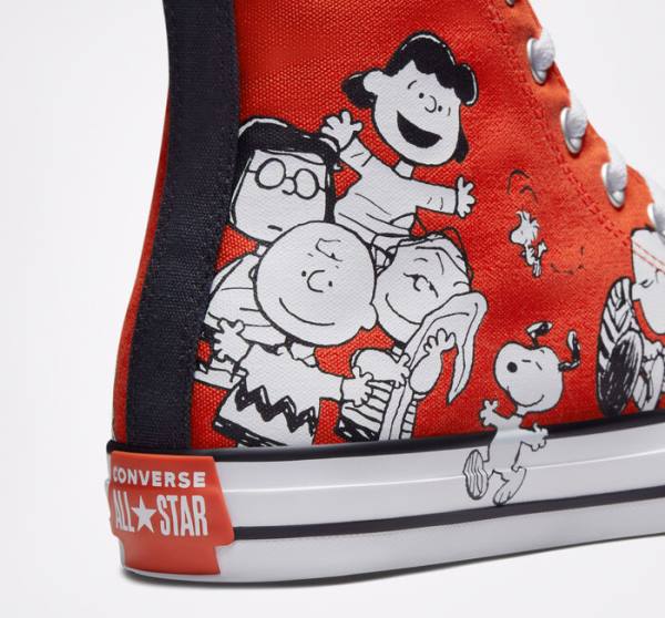 Trampki Wysokie Converse Peanuts Chuck Taylor All Star Czerwone Czarne Białe | CV-046HQN