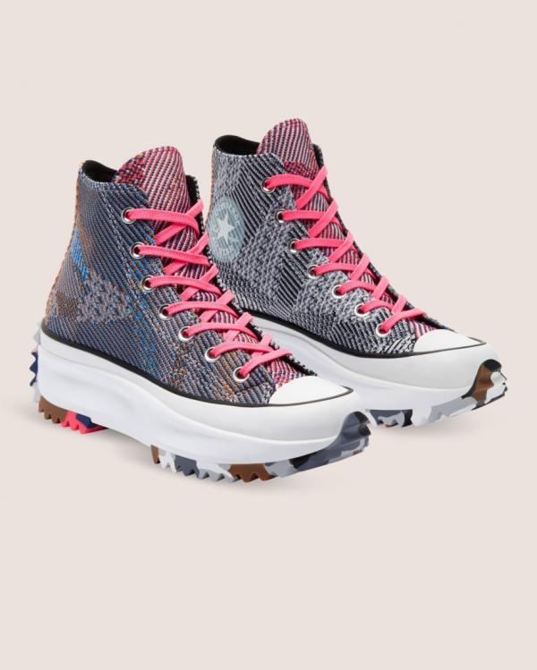 Trampki Wysokie Converse Run Star Hike Knit Print Niebieskie Czerwone | CV-475ANE