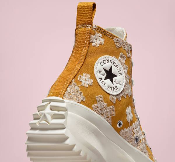 Trampki Wysokie Converse Run Star Hike Platformie Tonal Embroidery Czarne Żółte | CV-736NXW