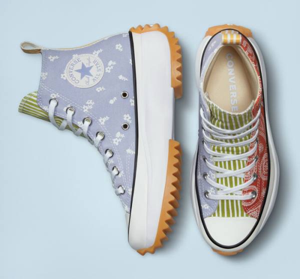 Trampki Wysokie Converse Run Star Hike Platformie Floral Stripes Niebieskie Pomarańczowe | CV-961SNX