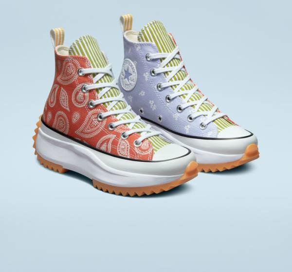 Trampki Wysokie Converse Run Star Hike Platformie Floral Stripes Niebieskie Pomarańczowe | CV-961SNX